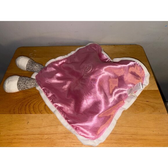 Sock Monkey Baby Starters Lovey Blanket With Pink Satin Back & Plush Knit Monkey - Picture 6 of 8